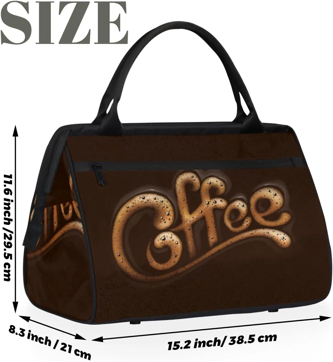 Abstract Coffee Letters Weekender Overnight Bag for Women Waterproof Carry On Travel Duffle Bags with Pocket Lightweight Sports Gym Tote Bag Large Luggage Workout Personal Item Hospital Bags