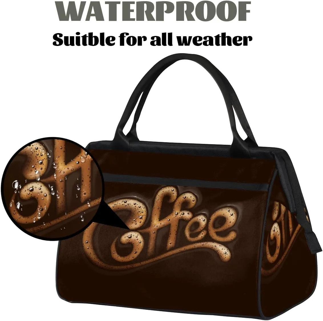 Abstract Coffee Letters Weekender Overnight Bag for Women Waterproof Carry On Travel Duffle Bags with Pocket Lightweight Sports Gym Tote Bag Large Luggage Workout Personal Item Hospital Bags