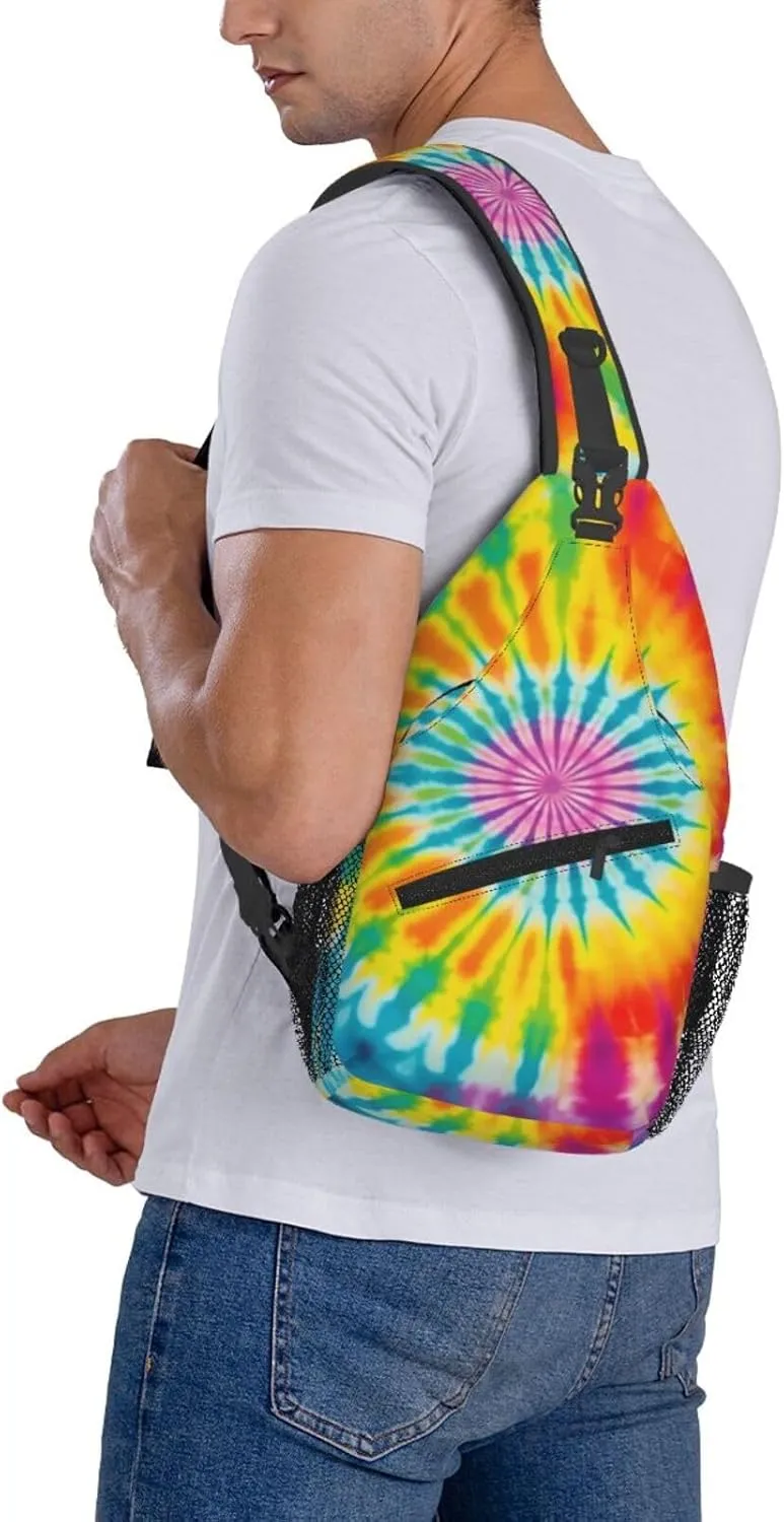 Abstract Rainbow Tie Dye Pattern Chest Bags Crossbody Sling Bag Shoulder Bag Travel Hiking Daypack For Men Women