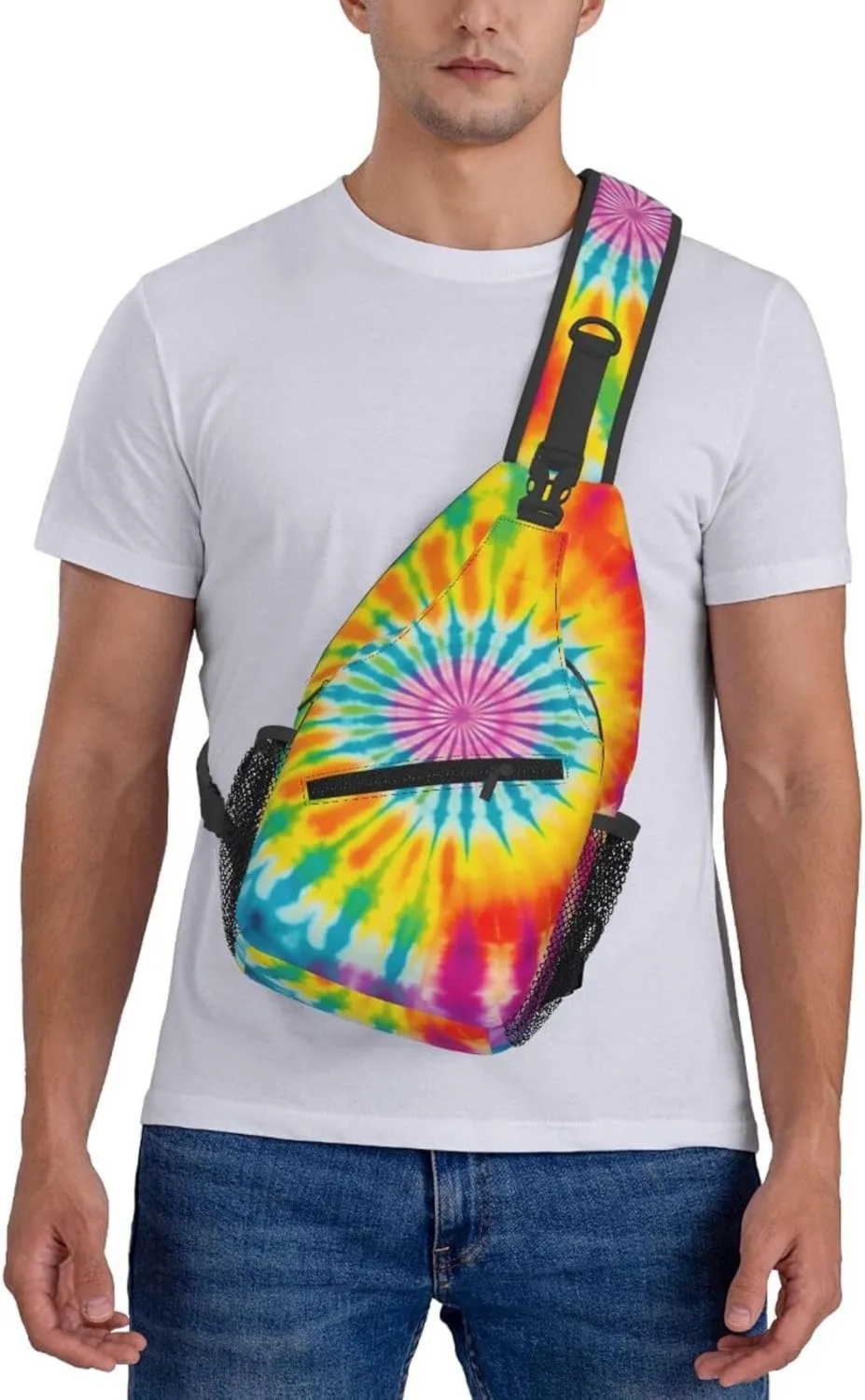 Abstract Rainbow Tie Dye Pattern Chest Bags Crossbody Sling Bag Shoulder Bag Travel Hiking Daypack For Men Women