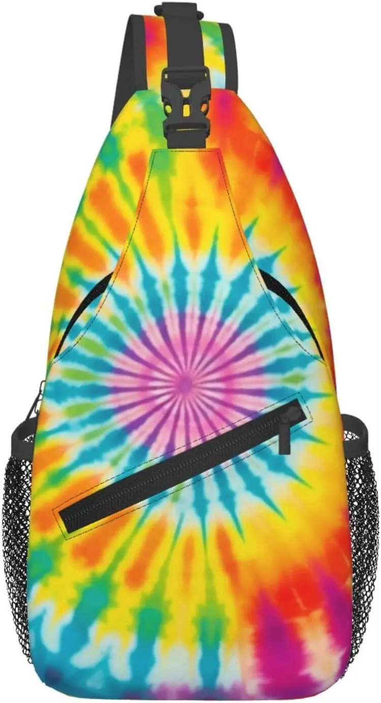 Abstract Rainbow Tie Dye Pattern Chest Bags Crossbody Sling Bag Shoulder Bag Travel Hiking Daypack For Men Women