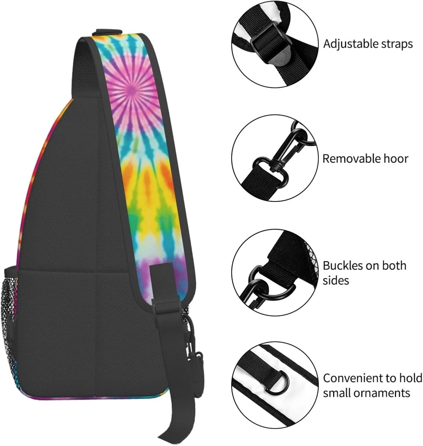 Abstract Rainbow Tie Dye Pattern Chest Bags Crossbody Sling Bag Shoulder Bag Travel Hiking Daypack For Men Women