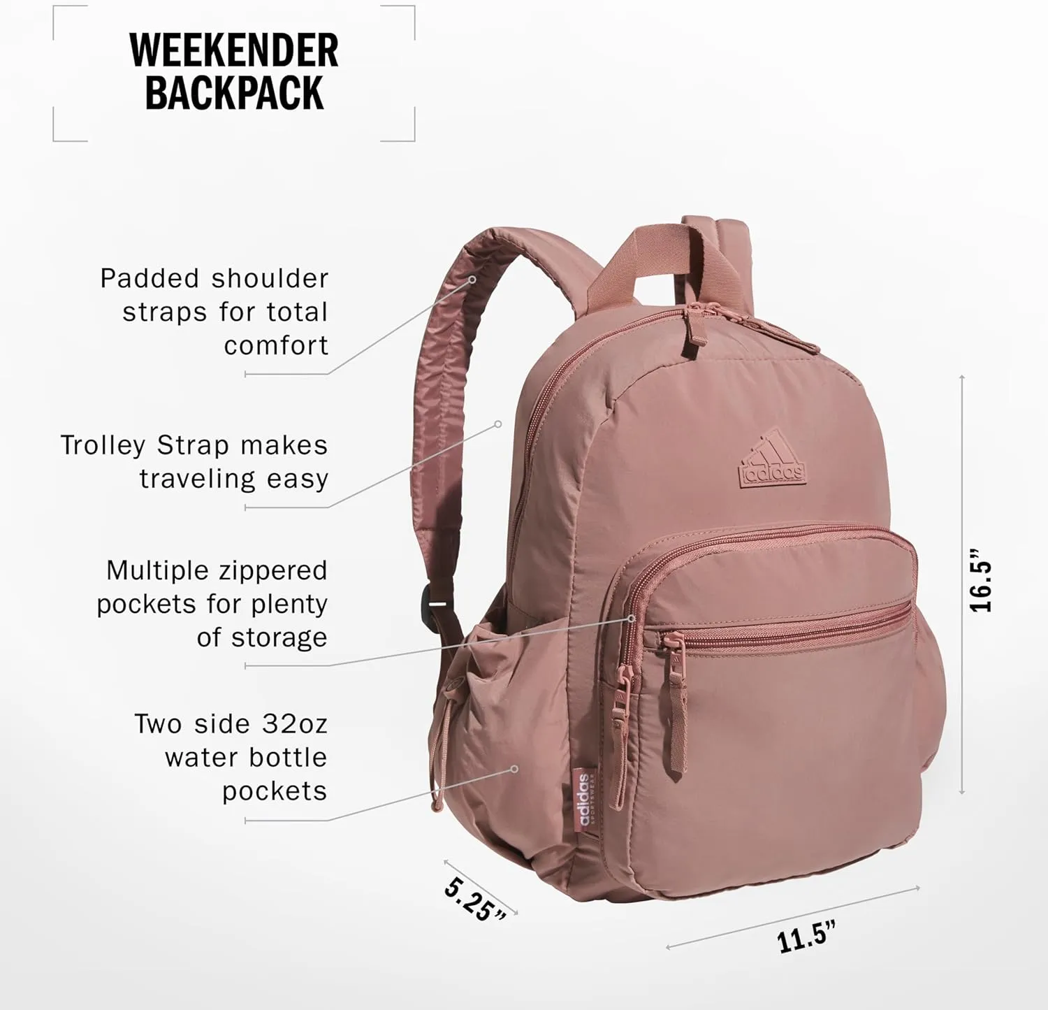 adidas Weekender Mini Backpack for Women and Men, Small Fashion Bag with Laptop Sleeve, Warm Clay Pink, One Size