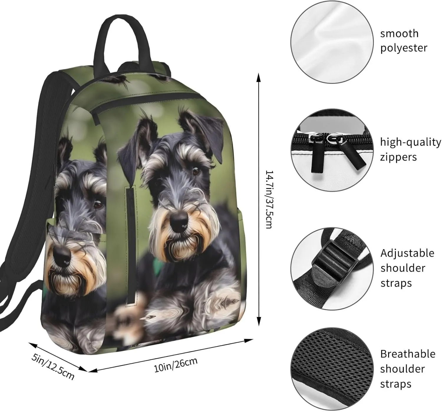 Adorable Schnauzer Print Lightweight Backpack, Travel Bookbag College Bag,Laptop Backpack For Men Women