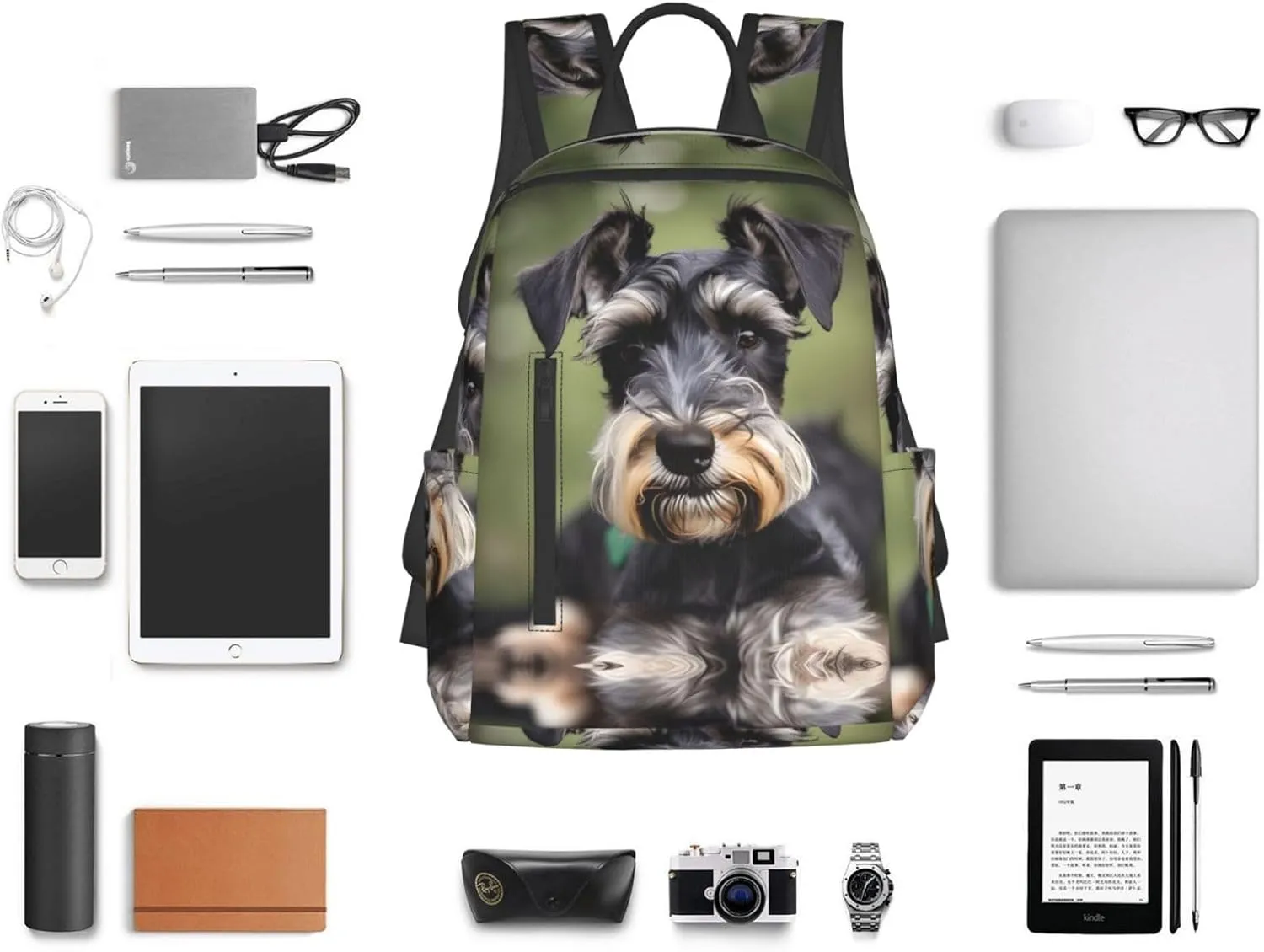 Adorable Schnauzer Print Lightweight Backpack, Travel Bookbag College Bag,Laptop Backpack For Men Women