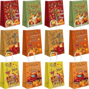 Affrolling 48 Pcs Fall for Jesus Party Bags Thanksgiving Goodies Bags with Handles Autumn Christian Religion Gift Bags Pumpkin Candy Paper Bags for Fall for Jesus Thanksgiving Party Favors Supplies