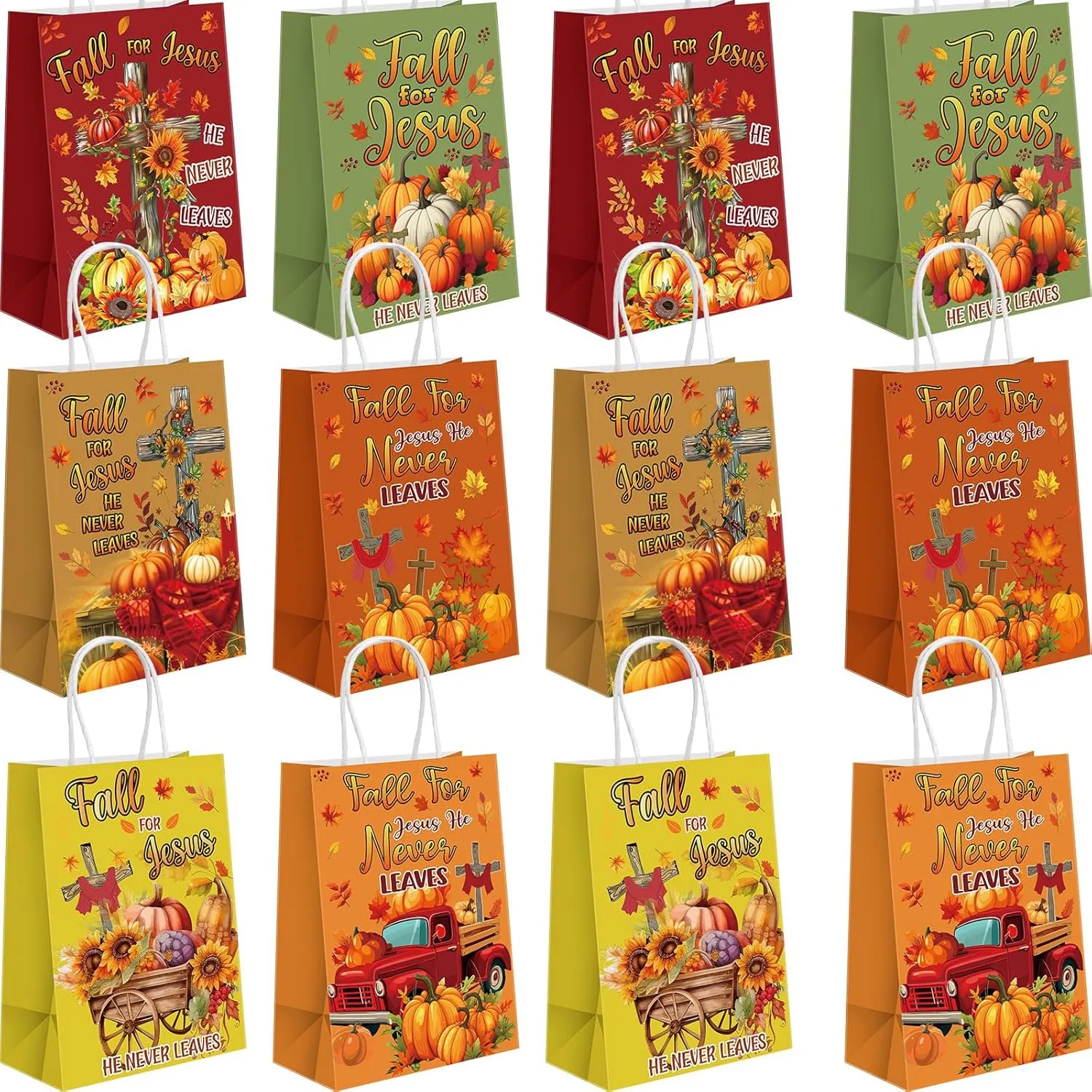 Affrolling 48 Pcs Fall for Jesus Party Bags Thanksgiving Goodies Bags with Handles Autumn Christian Religion Gift Bags Pumpkin Candy Paper Bags for Fall for Jesus Thanksgiving Party Favors Supplies