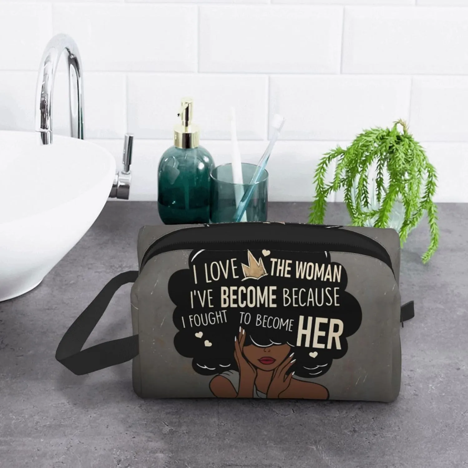African American Art Makeup Bag - Travel Cosmetic Bag for Women, Portable Toiletry Pouch with Zipper