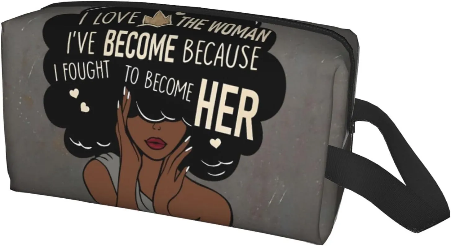 African American Art Makeup Bag - Travel Cosmetic Bag for Women, Portable Toiletry Pouch with Zipper