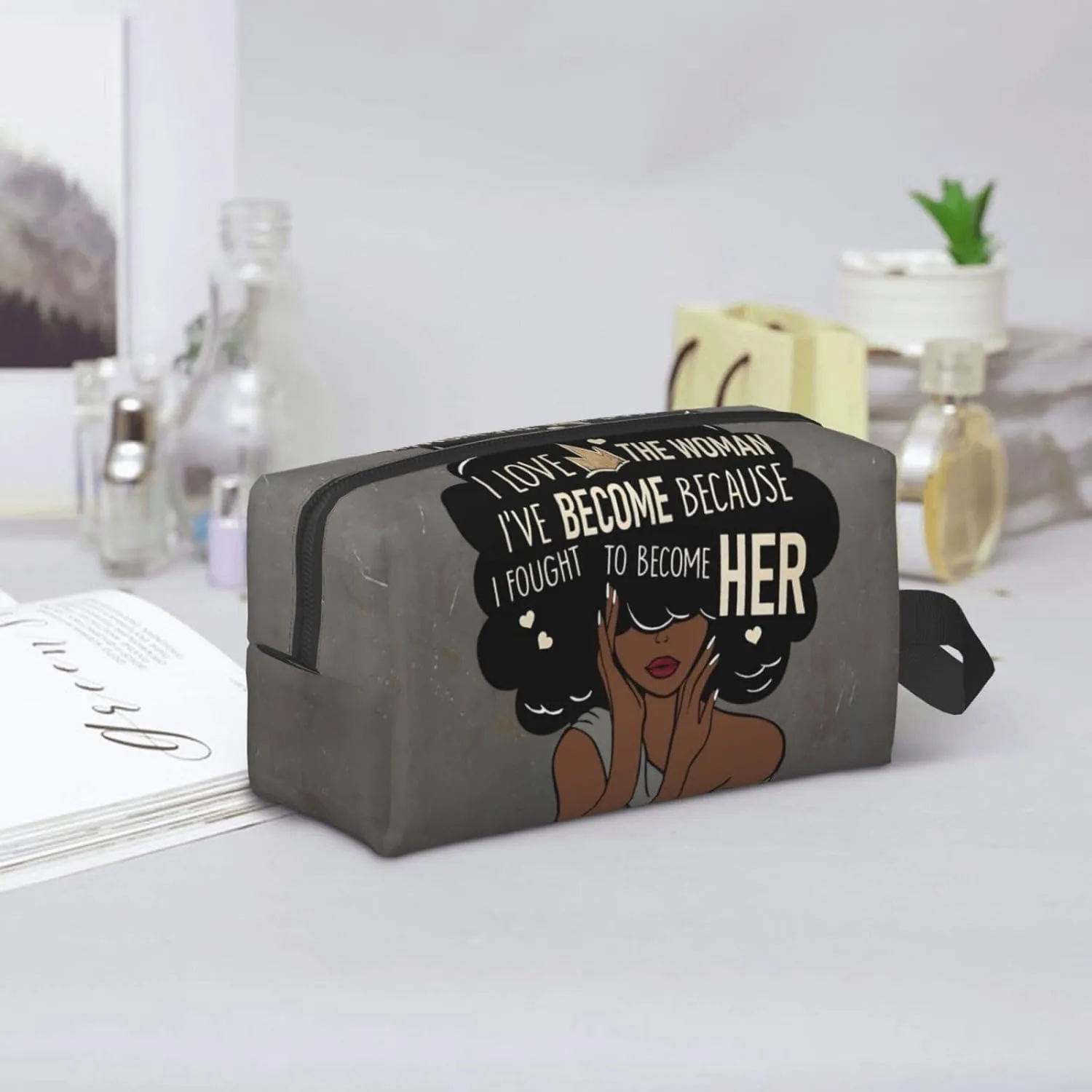 African American Art Makeup Bag - Travel Cosmetic Bag for Women, Portable Toiletry Pouch with Zipper