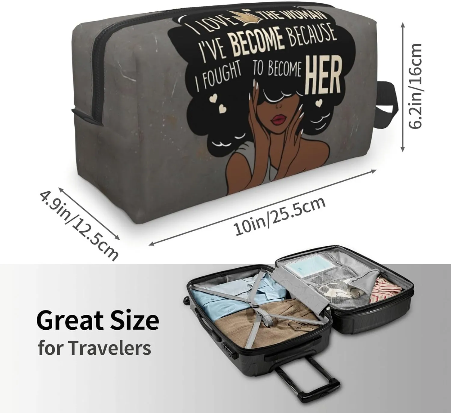 African American Art Makeup Bag - Travel Cosmetic Bag for Women, Portable Toiletry Pouch with Zipper