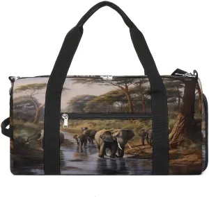 African Elephant Gym Bag Travel Duffel Bag Sports Tote Bag Workout Bag Weekender Bag for Women Men