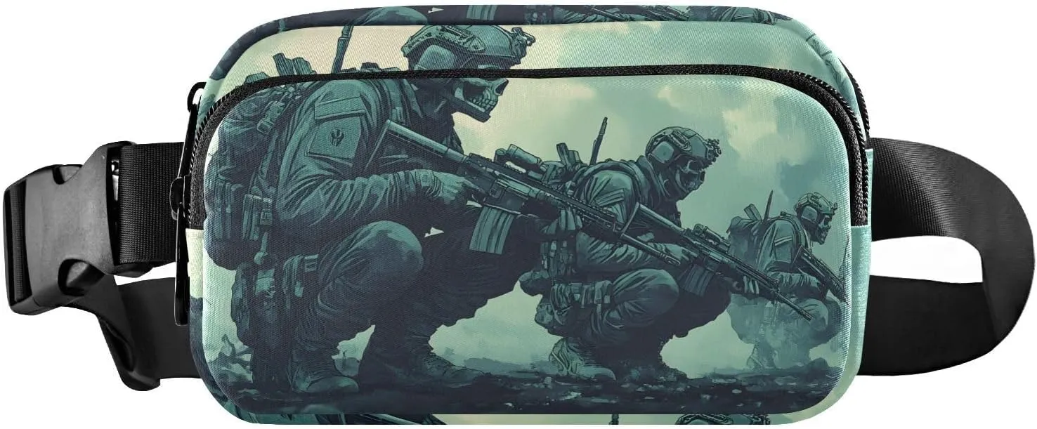 AIXIWAWA Skull Soldier Team Fanny Pack Crossbody Bags Waist Pack Compact Adjustable Strap for Hiking Running