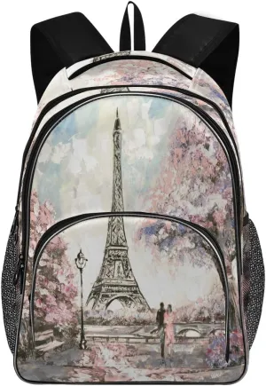 ALAZA Street Cherry Blossom Paris Eiffel Tower Oil Painting Art School Bag Casual Daypack Book Bags for Primary Junior High School