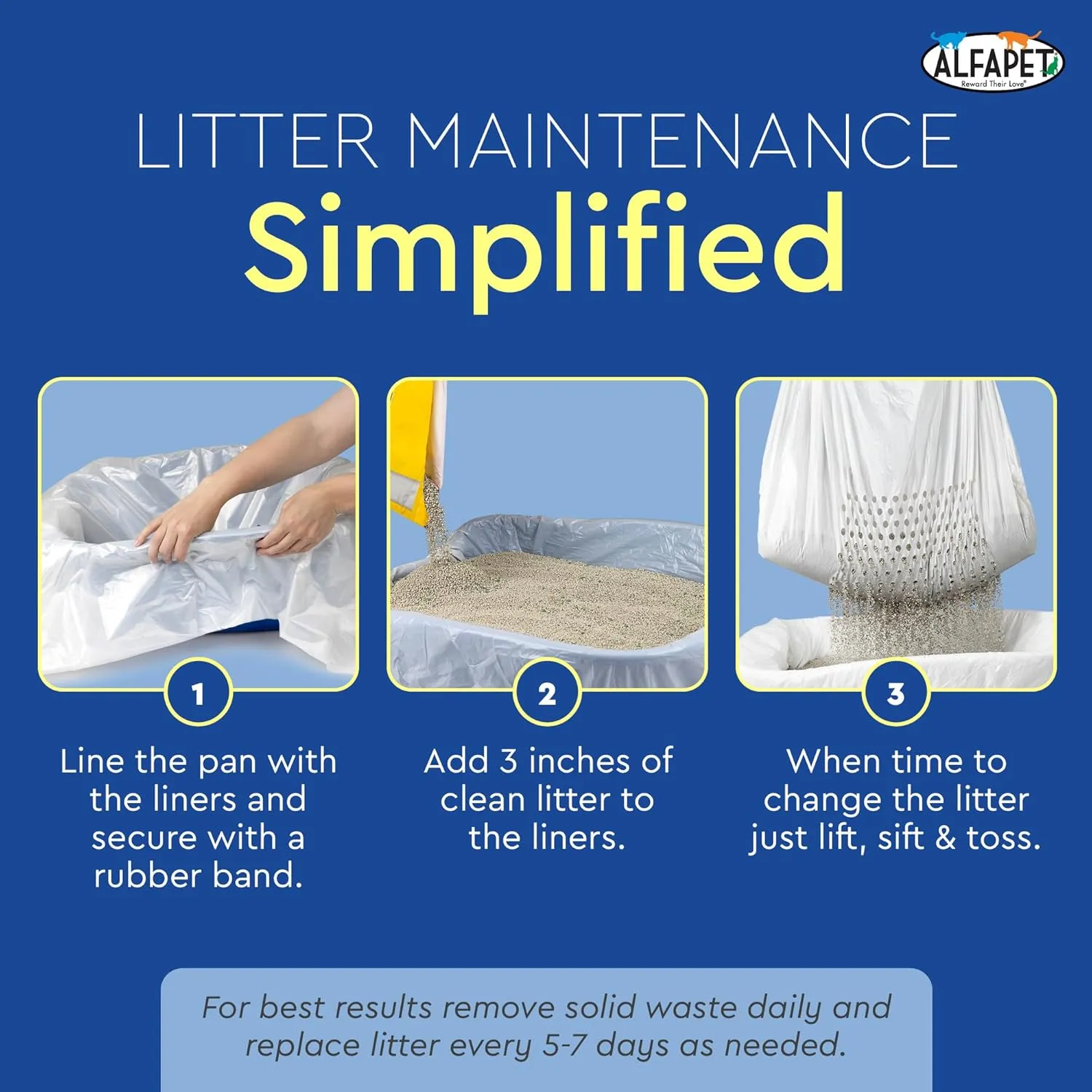 Alfapet Original Sifting Cat Litter Box Liners - Extra Giant 50 Count - Tear-Resistant Cat Litter Bags - Waterproof Kitty Litter Liners - Fits Almost All Litterbox Pan Sizes, 40" x 38", 30 lb Capacity