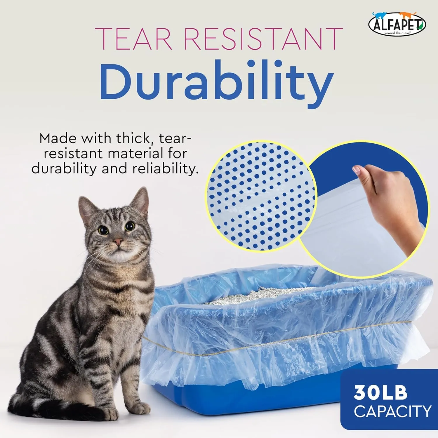 Alfapet Original Sifting Cat Litter Box Liners - Extra Giant 50 Count - Tear-Resistant Cat Litter Bags - Waterproof Kitty Litter Liners - Fits Almost All Litterbox Pan Sizes, 40" x 38", 30 lb Capacity