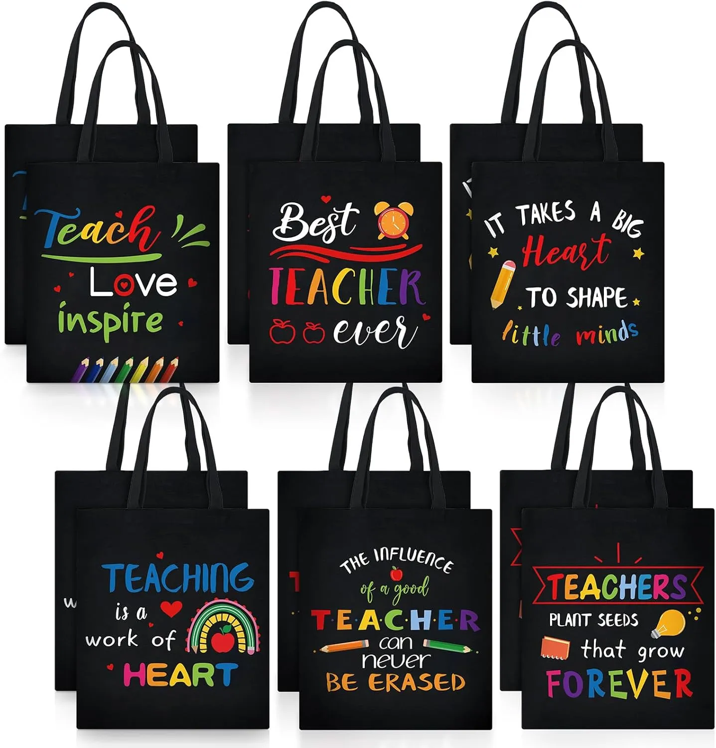 Aliceset 12 Pcs Teacher Appreciation Gifts Teacher Canvas Tote Bags in Bulk for Women Christmas Back to School Gifts
