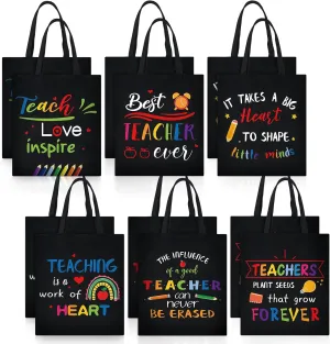 Aliceset 12 Pcs Teacher Appreciation Gifts Teacher Canvas Tote Bags in Bulk for Women Christmas Back to School Gifts