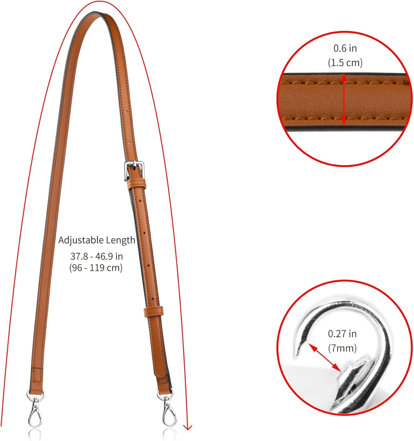 Allzedream Leather Purse Strap Replacement Crossbody Handbag Long Adjustable (Brown, Silver Hardware)