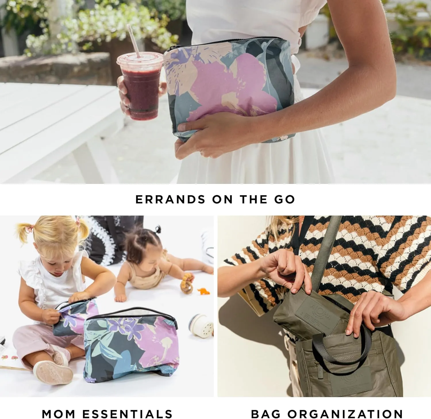 ALOHA Collection Mid Pouch, Lightweight, Packable, & Splash-Proof Pouch for Travel, Makeup, Toiletries, Organization, Gym, Pool & Beach. Easy to Clean Material. (11" x 8.5")