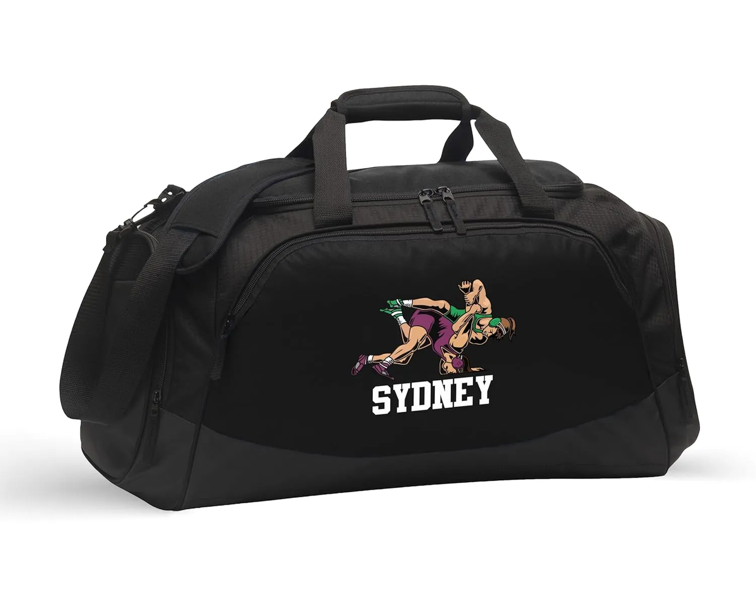 Alterd Industries Wrestling Duffel Bag - Personalized Wrestler Gym Bag, Girls Wrestling, wrestling bags for boys, Water Bottle, Backpack, Accessories (Female Wrestler, Black/Black, Gym Bag Only)