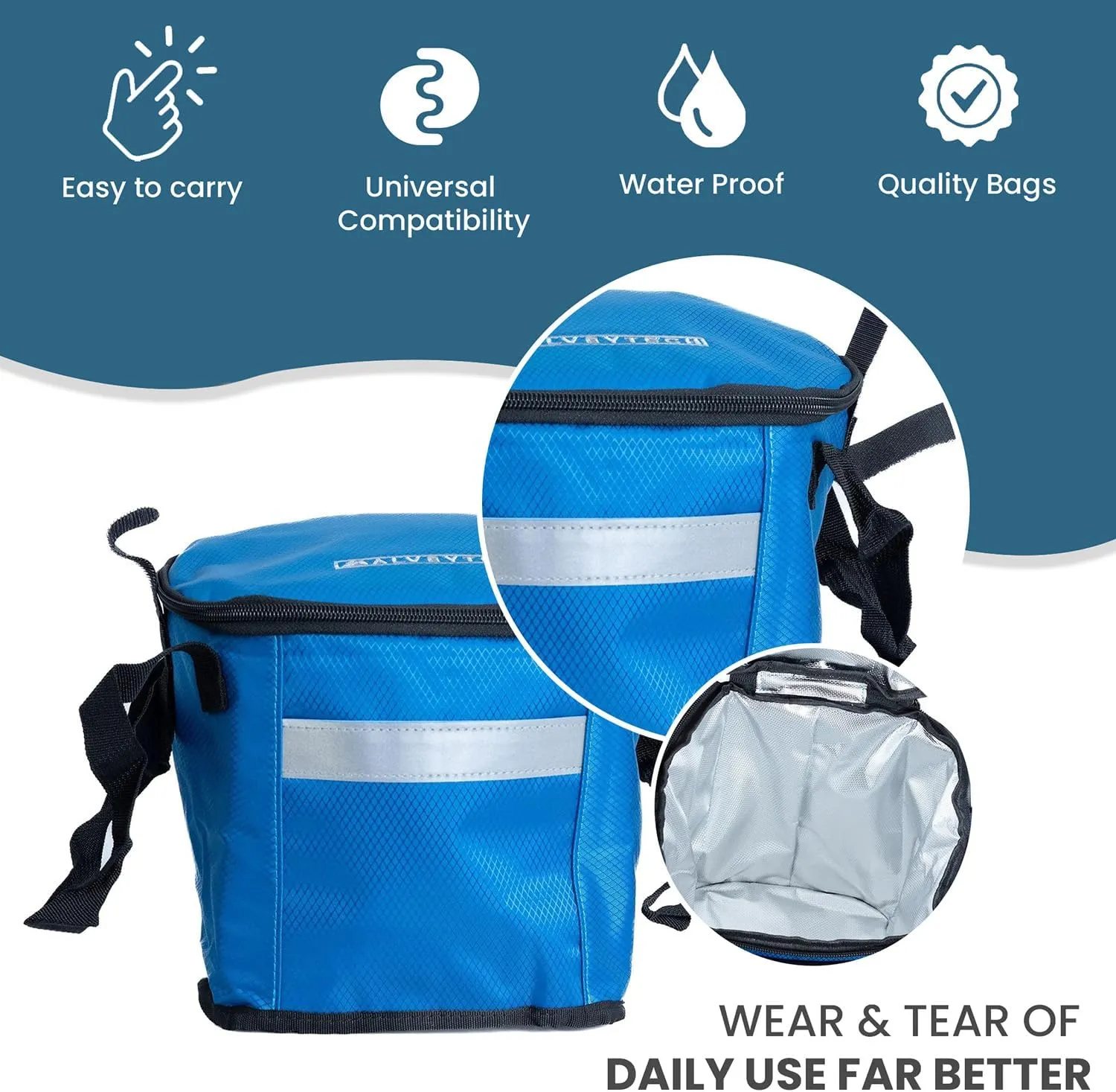 AlveyTech Blue Insulated Basket Bag - Large Capacity Durable Polyester & PE Foam Organizer Bags with Extra Pocket, Secure Hook and Strap, Storage Accessories for Mobility Scooters, Power Chair, eBike