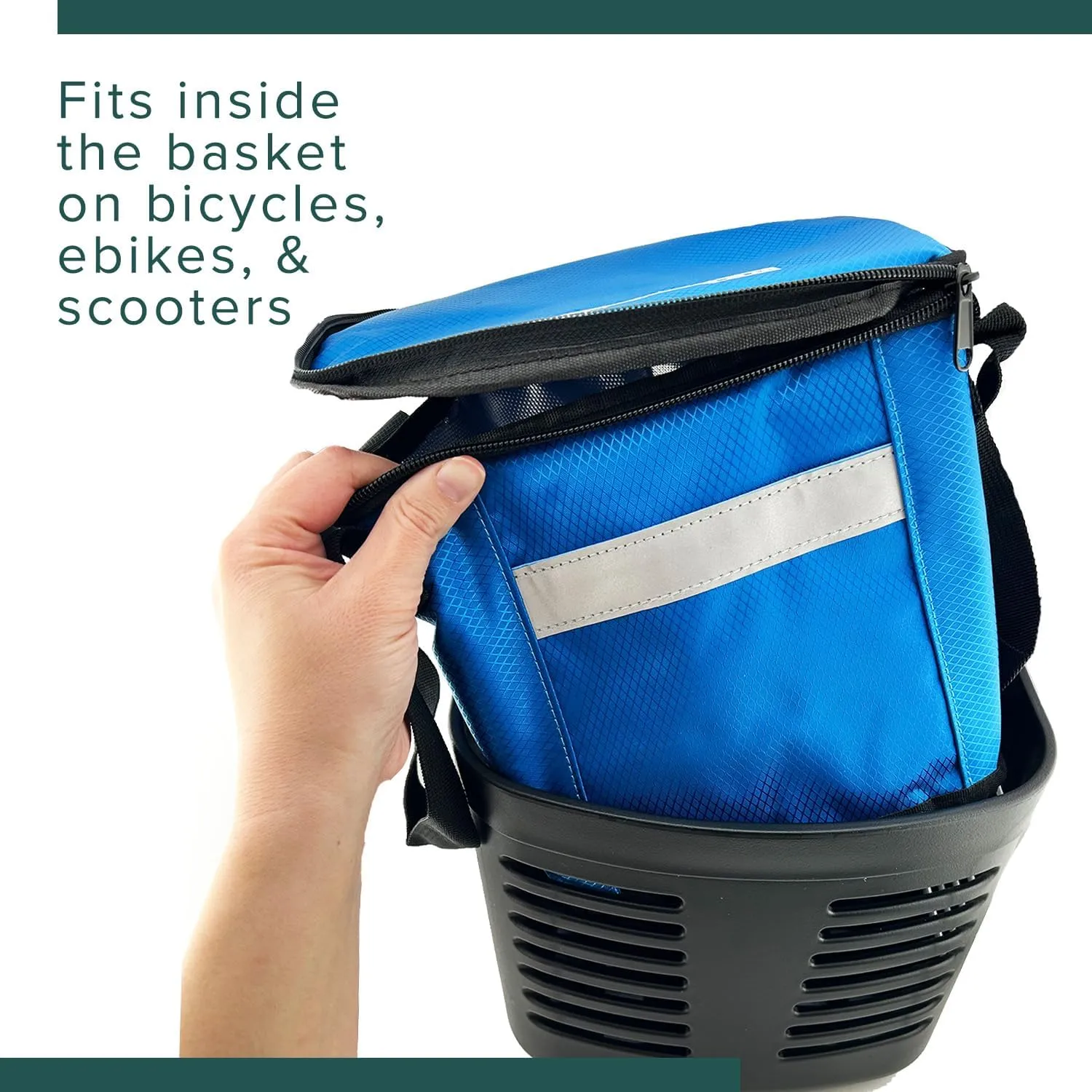 AlveyTech Blue Insulated Basket Bag - Large Capacity Durable Polyester & PE Foam Organizer Bags with Extra Pocket, Secure Hook and Strap, Storage Accessories for Mobility Scooters, Power Chair, eBike