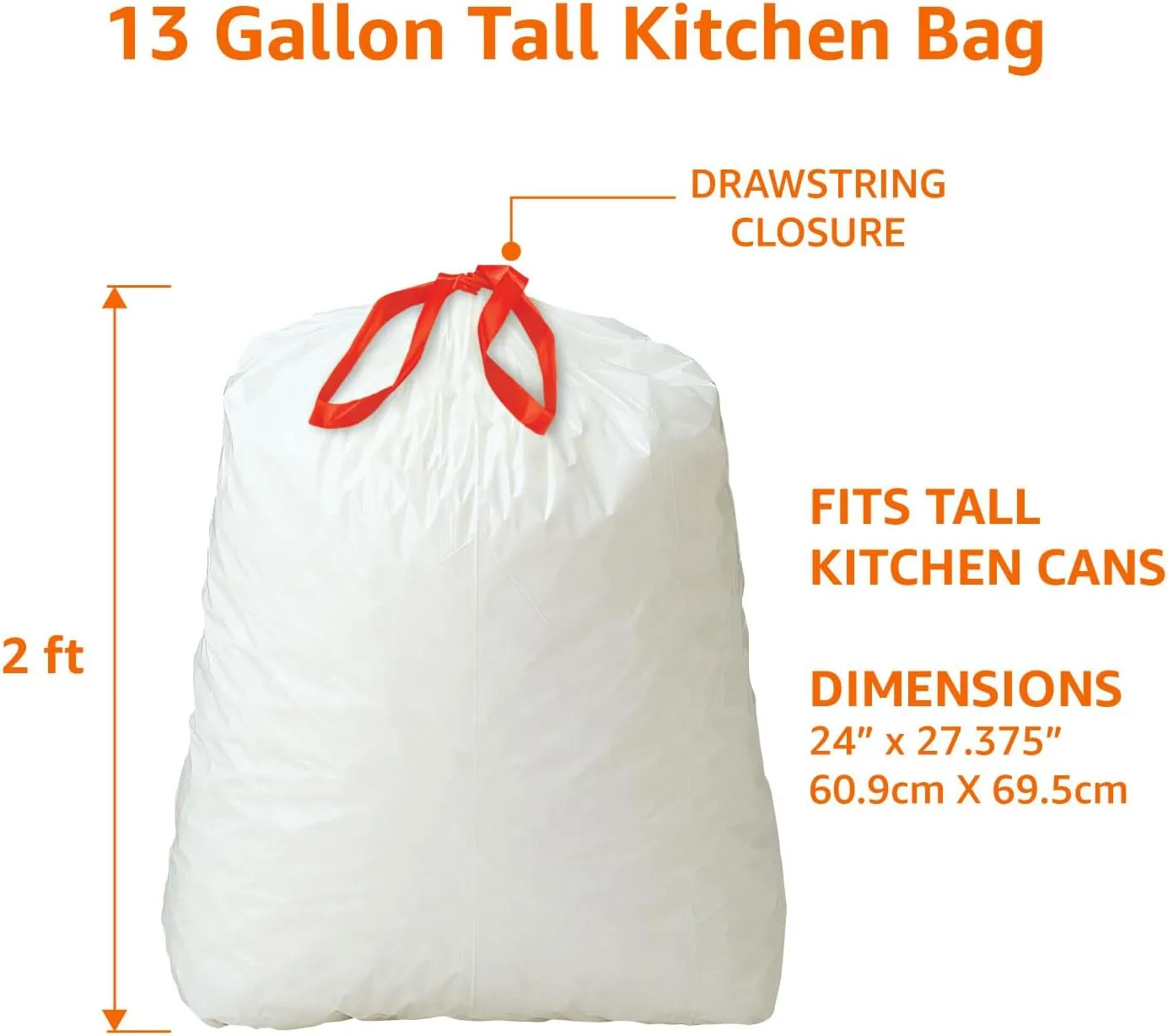 Amazon Basics Tall Kitchen Drawstring Trash Bags, Clean Fresh Scent, 13 Gallon, 80 Count (Previously Solimo)
