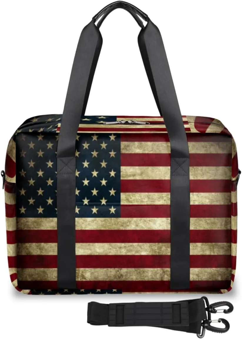America Flag 4th Of July Memorial Day Weekender Bag, Waterproof Travel Duffel Bags, Overnight Bags for Women, Duffel Bag with Trolley Sleeve, For Men Travel Business Gym Gift