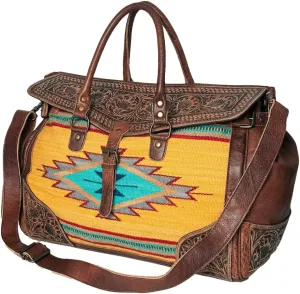 American Darling ADBG516 Duffel Hand Tooled Saddle Blanket Genuine Leather Women Bag Western Handbag Purse