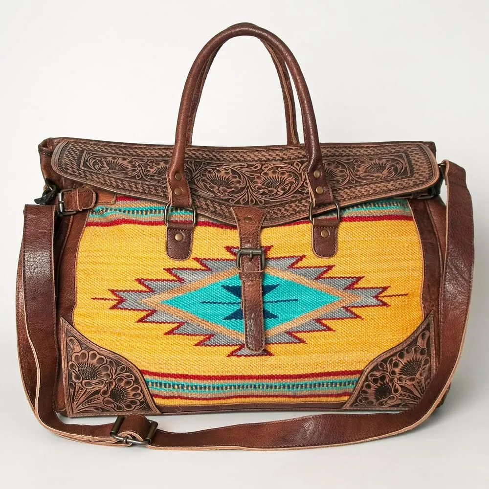 American Darling ADBG516 Duffel Hand Tooled Saddle Blanket Genuine Leather Women Bag Western Handbag Purse