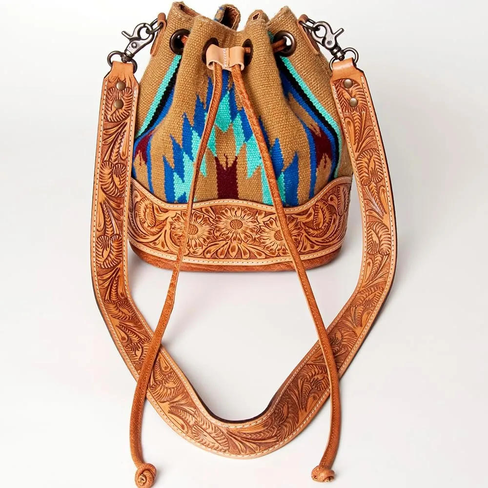 American Darling ADBG569A Bucket Hand Tooled Saddle Blanket Genuine Leather Women Bag Western Handbag Purse