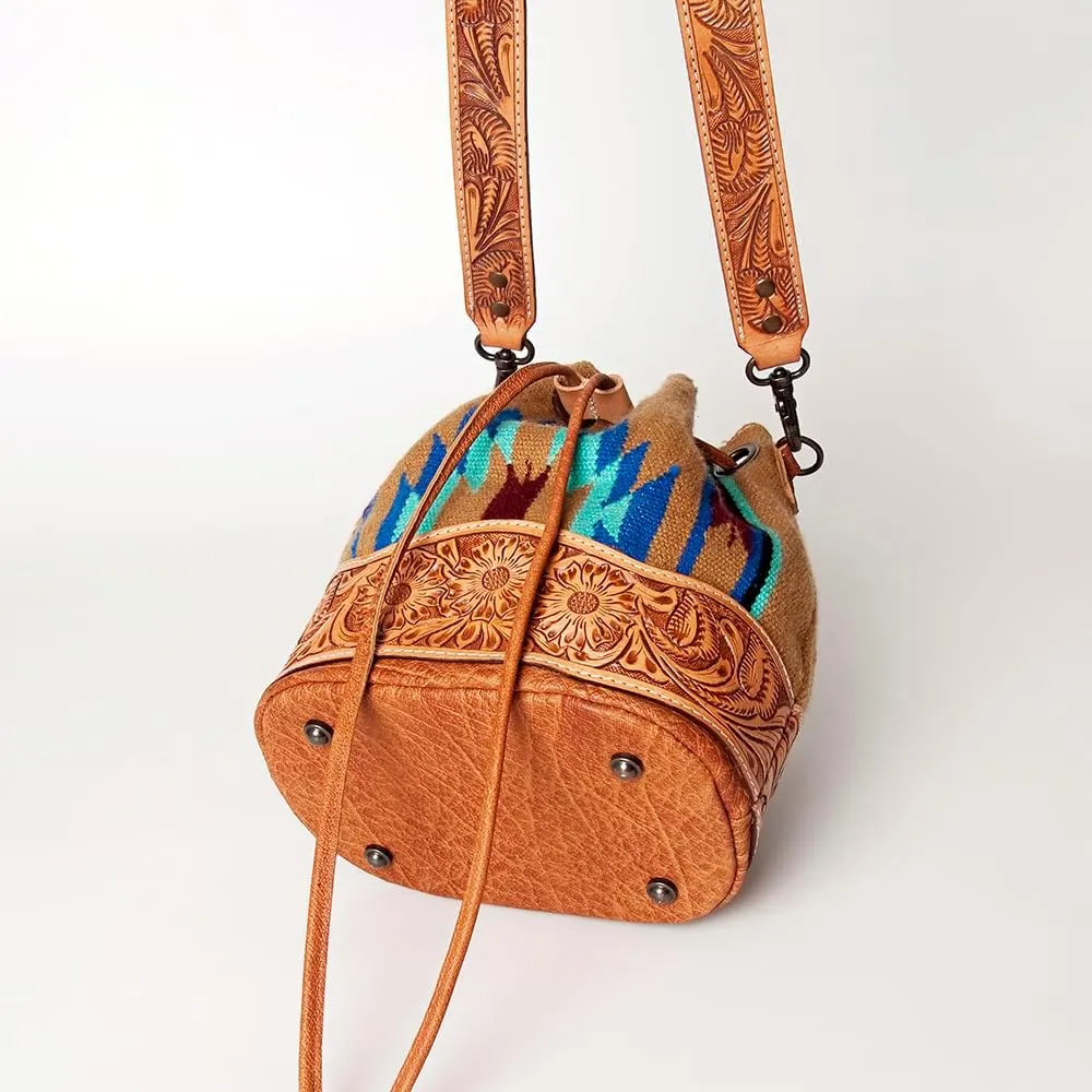 American Darling ADBG569A Bucket Hand Tooled Saddle Blanket Genuine Leather Women Bag Western Handbag Purse