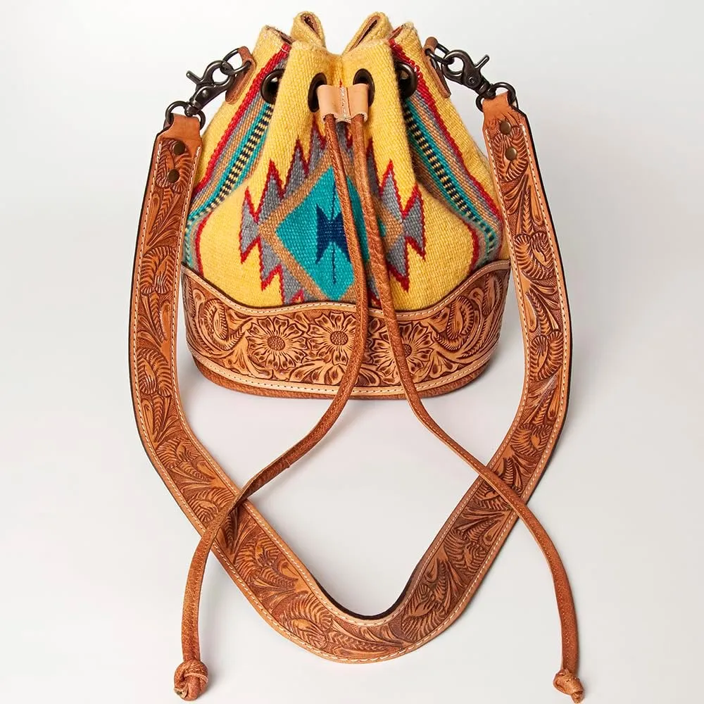 American Darling ADBG569A Bucket Hand Tooled Saddle Blanket Genuine Leather Women Bag Western Handbag Purse