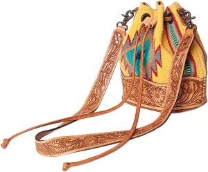 American Darling ADBG569A Bucket Hand Tooled Saddle Blanket Genuine Leather Women Bag Western Handbag Purse
