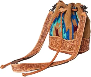 American Darling ADBG569A Bucket Hand Tooled Saddle Blanket Genuine Leather Women Bag Western Handbag Purse
