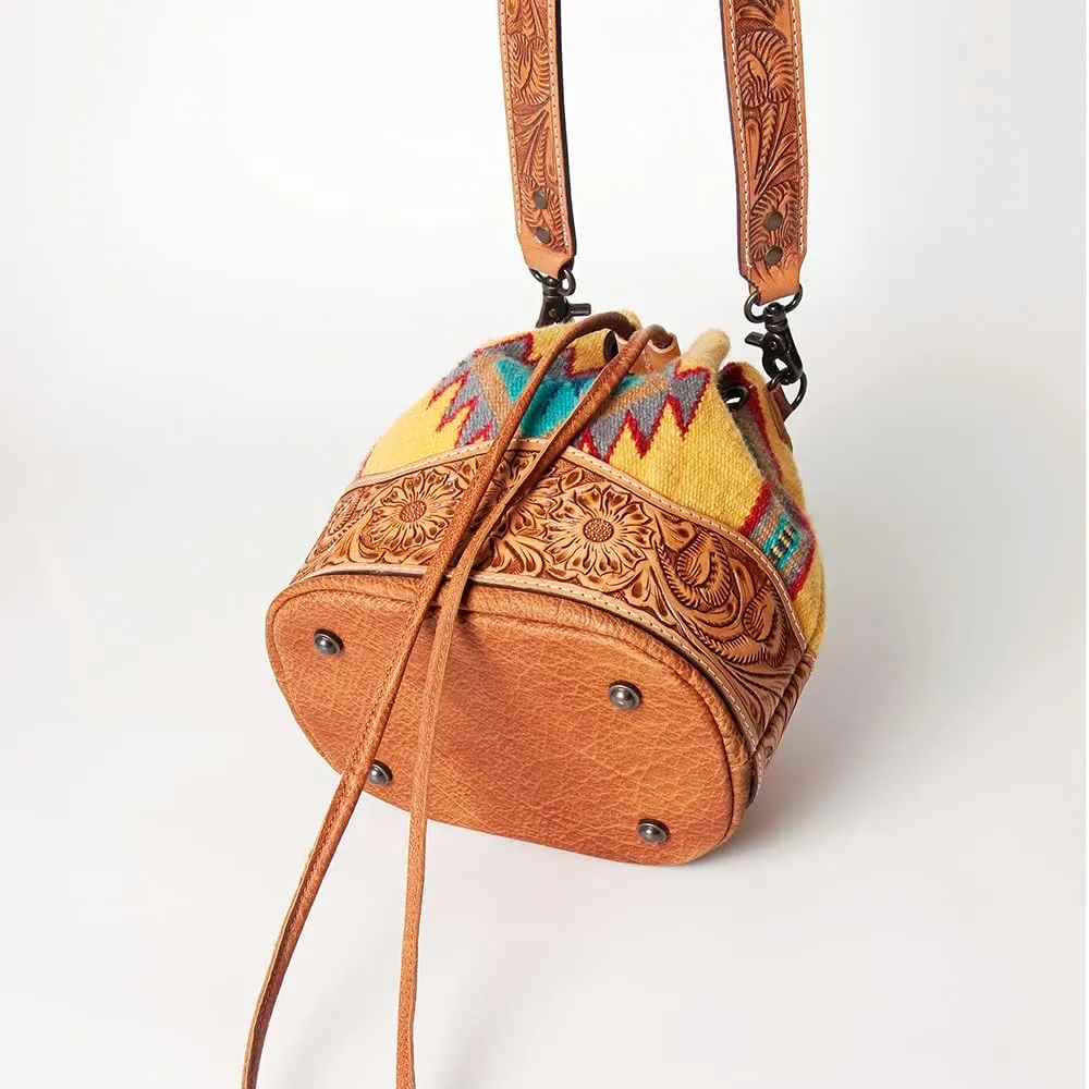 American Darling ADBG569A Bucket Hand Tooled Saddle Blanket Genuine Leather Women Bag Western Handbag Purse