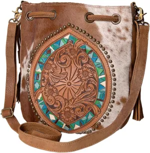 American Darling ADBGK126C Cross Body I Hand Tooled Hair-On Genuine Leather Women Bag Western Handbag Purse