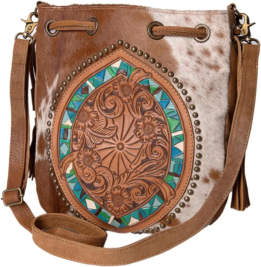 American Darling ADBGK126C Cross Body I Hand Tooled Hair-On Genuine Leather Women Bag Western Handbag Purse