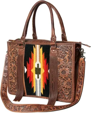American Darling Briefcase Hand Tooled Saddle Blanket Genuine Leather women bag western handbag purse, Black