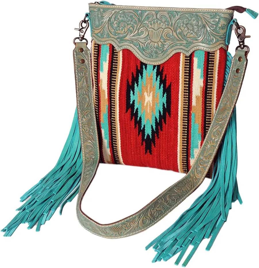 American Darling Cross Body Hand Tooled Saddle Blanket Genuine Leather Women Bag Western Handbag Purse