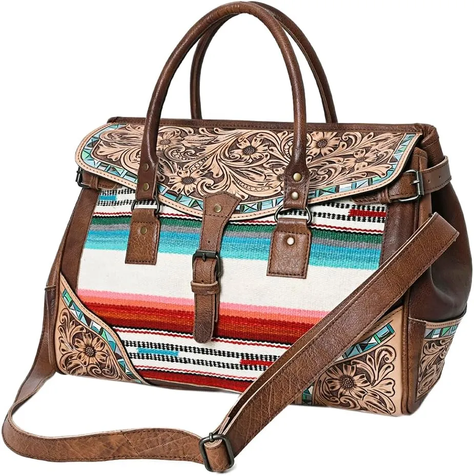 American Darling Duffel Saddle Blanket Hand Tooled Genuine Leather Western Women Bag | Handbag | Leather Duffle Bag | Weekend Bag | Travel Duffel Bags | Duffel Bag for Women | Ladies Duffle Bag
