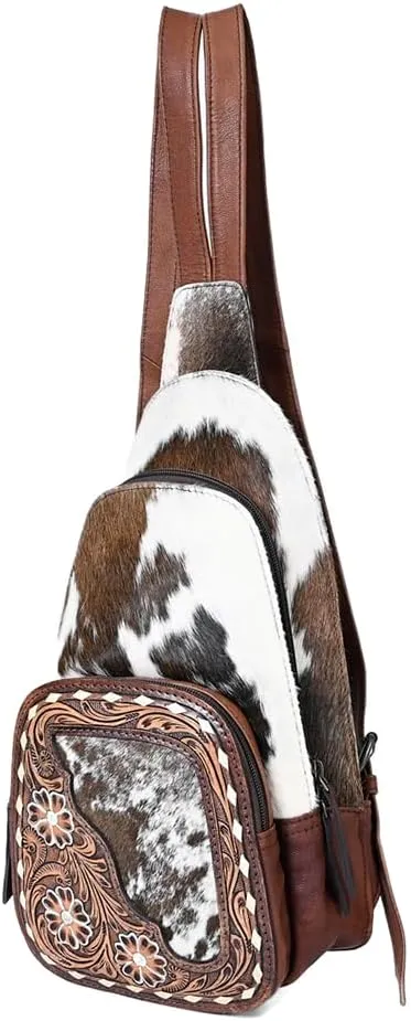 American Darling Hair-On Genuine Leather Western Sling Bag | Handbag Purse | Fanny Pack | Travel Sling for Women