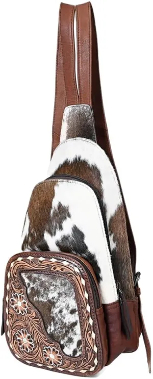 American Darling Hair-On Genuine Leather Western Sling Bag | Handbag Purse | Fanny Pack | Travel Sling for Women