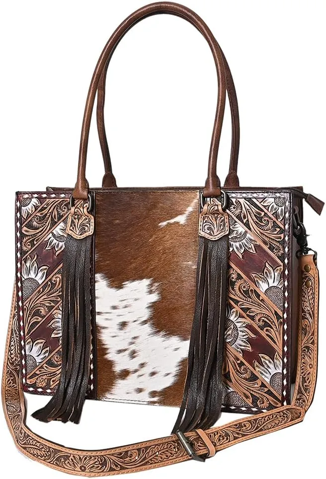 American Darling Hand Tooled Hair On Genuine Leather Women Bag Western Handbag Purse