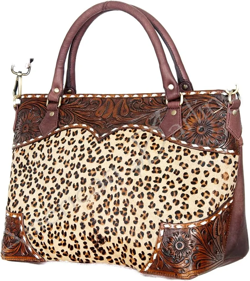 American Darling Tote Hand Tooled Hair on Genuine Leather Western Women Bag Handbag Purse | Western Tote Bag | Travel Tote Bags | College Tote Bag | Casual Tote Bag
