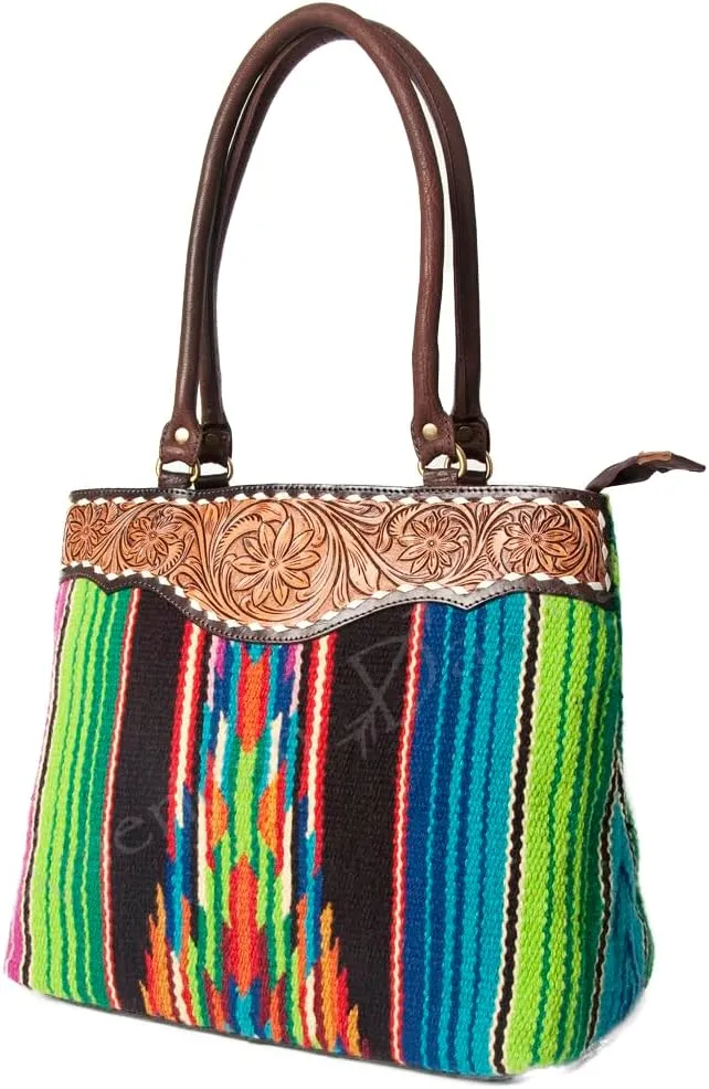 American Darling Tote Hand Tooled Saddle Blanket Genuine Leather Women Bag Western Handbag Purse