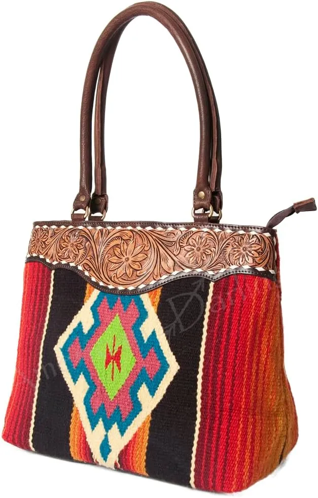 American Darling Tote Hand Tooled Saddle Blanket Genuine Leather Women Bag Western Handbag Purse