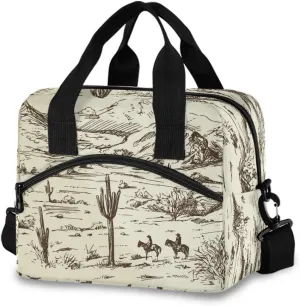 American Western Cowboy Cactus Portable Lunch Bag Insulated Lunch Box Tote Food Container Meal Prep Cooler Handbag