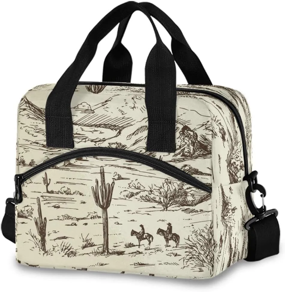 American Western Cowboy Cactus Portable Lunch Bag Insulated Lunch Box Tote Food Container Meal Prep Cooler Handbag